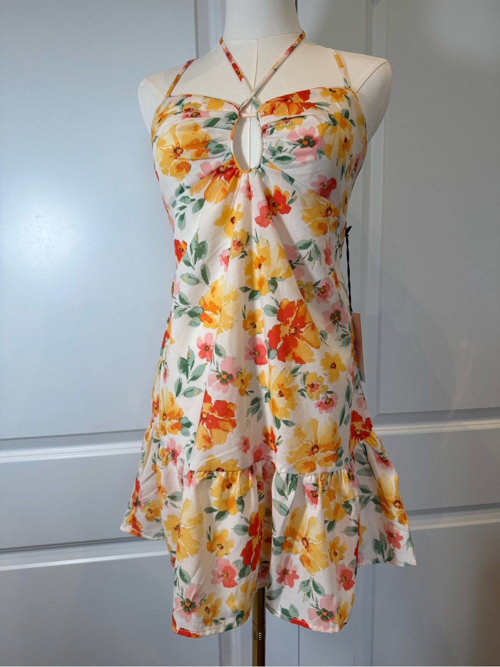 Crystal-Doll Women's White and Yellow Dress